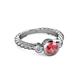 2 - Azalea Pink Tourmaline and Lab Grown Diamond Three Stone Engagement Ring 