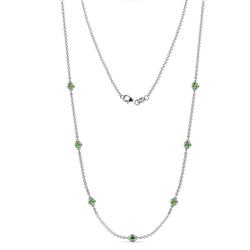 Salina 7Stn Green Garnet on Cable Necklace Stone Green Garnet ctw Womens Station Necklace K White Gold