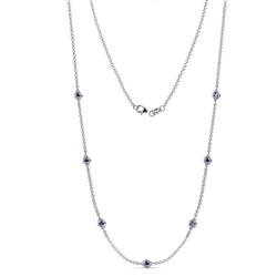 Salina 7Stn Iolite on Cable Necklace Stone Iolite ctw Womens Station Necklace K White Gold