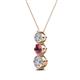 2 - Kesha (4.2mm) Round Rhodolite Garnet and Lab Grown Diamond Graduated Three Stone Drop Pendant 