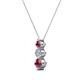 2 - Kesha (3.4mm) Round Rhodolite Garnet and Diamond Graduated Three Stone Drop Pendant 