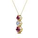 2 - Kesha (4.2mm) Round Rhodolite Garnet and Lab Grown Diamond Graduated Three Stone Drop Pendant 