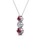 2 - Kesha (4.2mm) Round Rhodolite Garnet and Lab Grown Diamond Graduated Three Stone Drop Pendant 