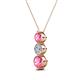 2 - Kesha (4.2mm) Round Pink Tourmaline and Lab Grown Diamond Graduated Three Stone Drop Pendant 