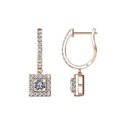 Ilona Princess Cut Diamond Halo Dangling Earrings Princess Cut Diamond Womens Halo Drop and Dangle Earrings ctw K Rose Gold