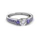 2 - Valene Diamond and Iolite Three Stone with Side Iolite Ring 