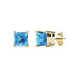 Zoey Blue Topaz Solitaire Stud Earrings Princess Cut Blue Topaz ctw Four Prong Solitaire Womens Stud Earrings K Yellow Gold