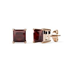 Zoey Red Garnet Solitaire Stud Earrings Princess Cut Red Garnet ctw Four Prong Solitaire Womens Stud Earrings K Rose Gold