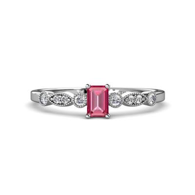 Kiara Desire Emerald Cut Pink Tourmaline and Round Diamond Engagement Ring