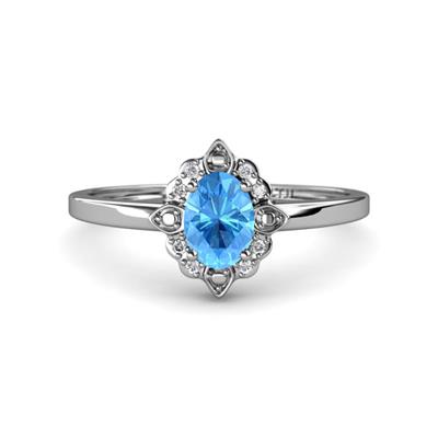 Aurora Rainbow Oval Cut Blue Topaz and Round Diamond Halo Engagement Ring