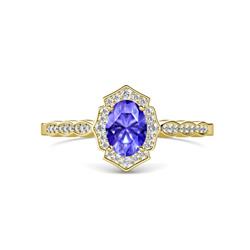 Flora Desire Oval Cut Tanzanite and Round Diamond Vintage Scallop Halo Engagement Ring Oval Cut x Tanzanite and Round Diamond ctw Womens Vintage Scallop Halo Engagement Ring K Yellow Gold