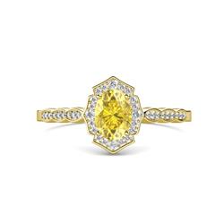 Flora Desire Oval Cut Yellow Sapphire and Round Diamond Vintage Scallop Halo Engagement Ring Oval Cut x Yellow Sapphire and Round Diamond ctw Womens Vintage Scallop Halo Engagement Ring K Yellow Gold