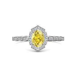 Flora Desire Oval Cut Yellow Sapphire and Round Diamond Vintage Scallop Halo Engagement Ring Oval Cut x Yellow Sapphire and Round Diamond ctw Womens Vintage Scallop Halo Engagement Ring Platinum