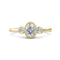Nikolia Desire Oval Cut and Round Diamond Three Stone Engagement Ring Oval Cut x and Round Diamond ctw Bezel Set Womens Three Stone Engagement Ring K Yellow Gold