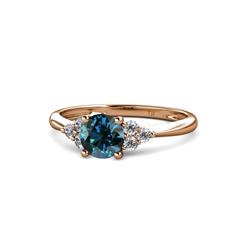 Eve Signature Blue and White Diamond Engagement Ring Blue Diamond Solitaire with Side White Diamond ctw Womens Engagement Ring K Rose Gold