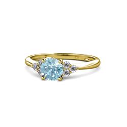 Eve Signature Aquamarine and Diamond Engagement Ring Aquamarine Solitaire with Side Diamond ctw Womens Engagement Ring K Yellow Gold
