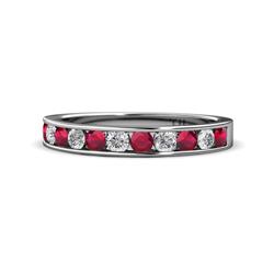 Kathiryn Ruby and Diamond Stone Wedding Band Ruby and Diamond ctw Stone Channel Set Womens Wedding Band Stackable K White Gold