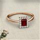 2 - Margaret Rainbow Emerald Cut Red Garnet and Round Diamond Tapered Ridged Shank Halo Engagement Ring 