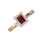 3 - Margaret Rainbow Emerald Cut Red Garnet and Round Diamond Tapered Ridged Shank Halo Engagement Ring 