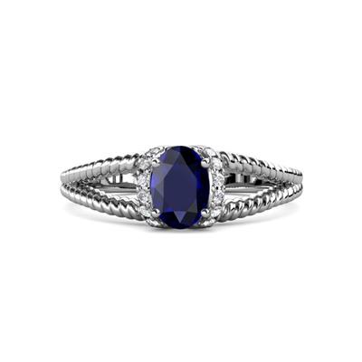 Ana Desire Oval Cut Blue Sapphire and Round Diamond Twist Rope Split Shank Engagement Ring
