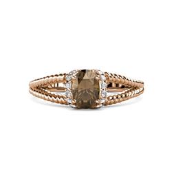 Ana Desire Oval Cut Smoky Quartz and Round Diamond Twist Rope Split Shank Engagement Ring Oval Cut x Smoky Quartz and Round Diamond ctw Womens Twist Rope Split Shank Engagement Ring K Rose Gold