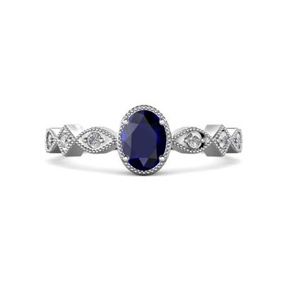 Jiena Desire Oval Cut Blue Sapphire and Round Diamond Engagement Ring