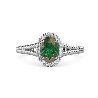 Deborah Desire Oval Cut Lab Created Alexandrite and Round Diamond Twist Rope Split Shank Halo Engagement Ring