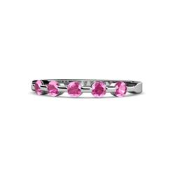 Keva Pink Sapphire Stone Wedding Band Round Pink Sapphire ctw Stone Bar Set Womens Wedding Band Stackable K White Gold