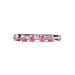 Keva Pink Tourmaline Stone Wedding Band Round Pink Tourmaline ctw Stone Bar Set Womens Wedding Band Stackable K White Gold