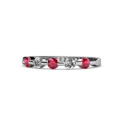 Keva Ruby and Diamond Stone Wedding Band Round Ruby and Diamond ctw Stone Bar Set Womens Wedding Band Stackable K White Gold