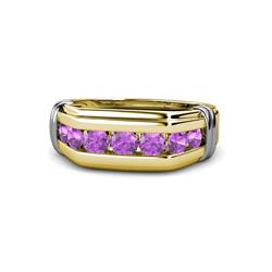 Brad Round Amethyst Stone Men Wedding Ring Round Amethyst ctw Stone Channel Set Men Wedding Ring K Yellow Gold