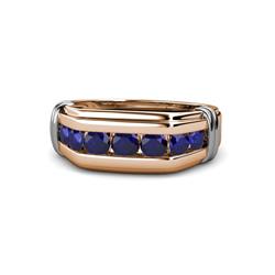 Brad Round Blue Sapphire Stone Men Wedding Ring Round Blue Sapphire ctw Stone Channel Set Men Wedding Ring K Rose Gold