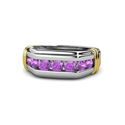 Brad Round Amethyst Stone Men Wedding Ring Round Amethyst ctw Stone Channel Set Men Wedding Ring K White Gold