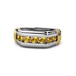 Brad Round Citrine Stone Men Wedding Ring Round Citrine ctw Stone Channel Set Men Wedding Ring K White Gold