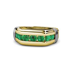 Brad Round Emerald Stone Men Wedding Ring Round Emerald ctw Stone Channel Set Men Wedding Ring K Yellow Gold