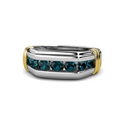 Brad Round London Blue Topaz Stone Men Wedding Ring Round London Blue Topaz ctw Stone Channel Set Men Wedding Ring K White Gold