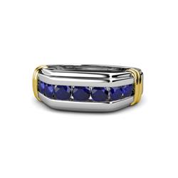 Brad Round Blue Sapphire Stone Men Wedding Ring Round Blue Sapphire ctw Stone Channel Set Men Wedding Ring K White Gold