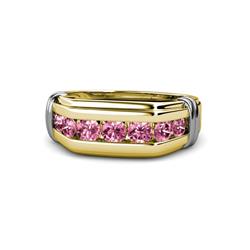 Brad Round Pink Tourmaline Stone Men Wedding Ring Round Pink Tourmaline ctw Stone Channel Set Men Wedding Ring K Yellow Gold