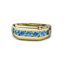 Brad Round Blue Topaz Stone Men Wedding Ring Round Blue Topaz ctw Stone Channel Set Men Wedding Ring K Yellow Gold