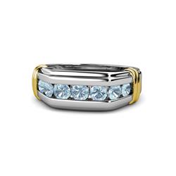 Brad Round Aquamarine Stone Men Wedding Ring Round Aquamarine ctw Stone Channel Set Men Wedding Ring Sterling Silver