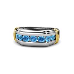 Brad Round Blue Topaz Stone Men Wedding Ring Round Blue Topaz ctw Stone Channel Set Men Wedding Ring Sterling Silver