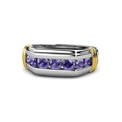Brad Round Iolite Stone Men Wedding Ring Round Iolite ctw Stone Channel Set Men Wedding Ring Sterling Silver