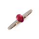 3 - Serina Classic Oval Cut Ruby and Round Diamond 3 Row Shank Engagement Ring 