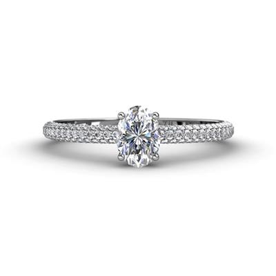 Serina Classic Oval Cut and Round Diamond Row Shank Engagement Ring