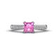 1 - Serina Classic Princess Cut Lab Created Pink Sapphire and Round Diamond 3 Row Micro Pave Shank Engagement Ring 