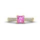 1 - Serina Classic Princess Cut Lab Created Pink Sapphire and Round Diamond 3 Row Micro Pave Shank Engagement Ring 