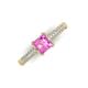 3 - Serina Classic Princess Cut Lab Created Pink Sapphire and Round Diamond 3 Row Micro Pave Shank Engagement Ring 