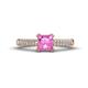 1 - Serina Classic Princess Cut Lab Created Pink Sapphire and Round Diamond 3 Row Micro Pave Shank Engagement Ring 