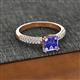 2 - Serina Classic Princess Cut Tanzanite and Round Diamond 3 Row Micro Pave Shank Engagement Ring 