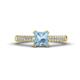 1 - Serina Classic Princess Cut Aquamarine and Round Diamond 3 Row Micro Pave Shank Engagement Ring 